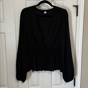 Old Navy Black V-Neck Blouse with Eyelet Detail